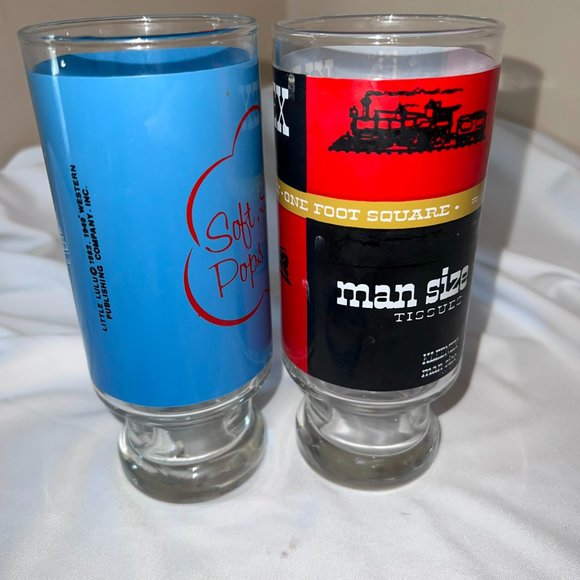 Vintage Kleenex Brand Promotional Glass Tumblers Drinking Glasses x2 Retro - Picture 11 of 14